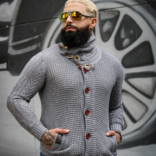 Blusa Cardigan de Tricot Cinza Masculina Pierry Lohan - BL03